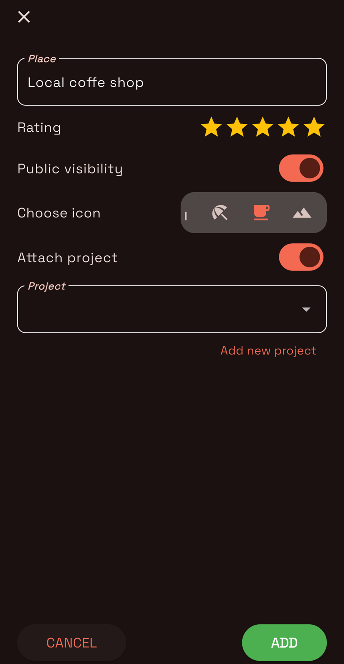 Nomad Map add place screen